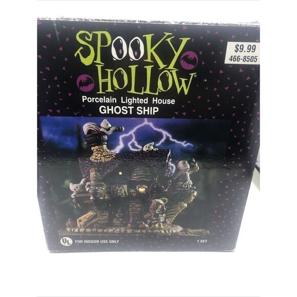 Halloween Village Spooky Hollow Haunted "Ghost Ship" Porcelain Lighted House - Picture 1 of 16